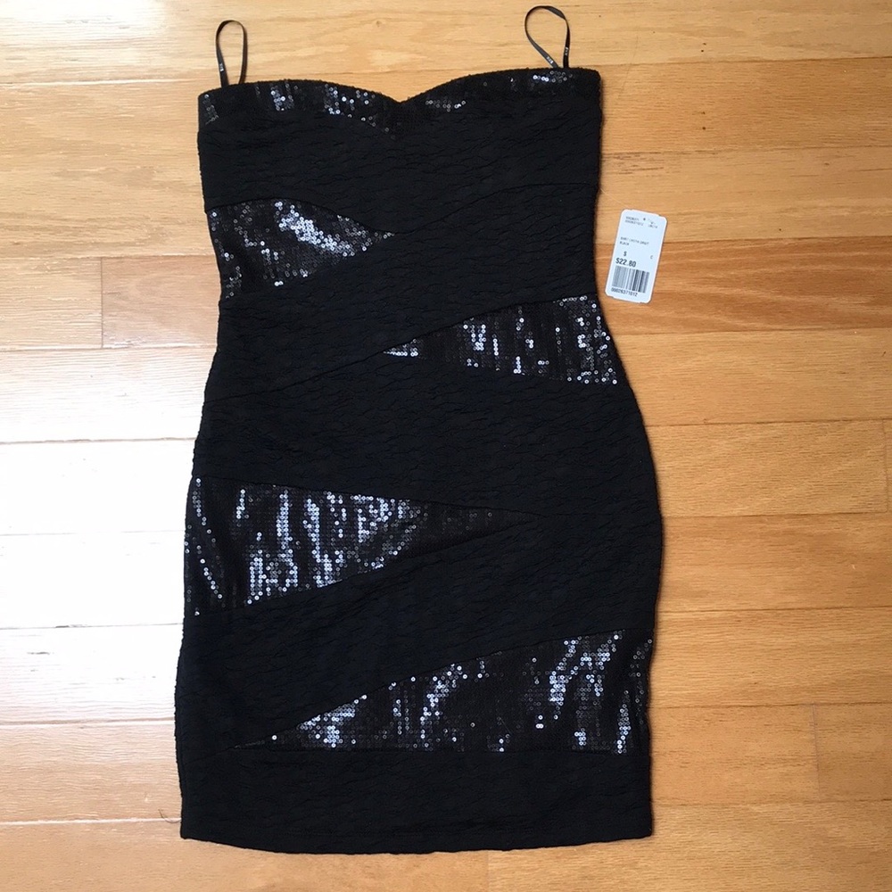 NWT F21 Strapless Sequin Party Black Dress Small